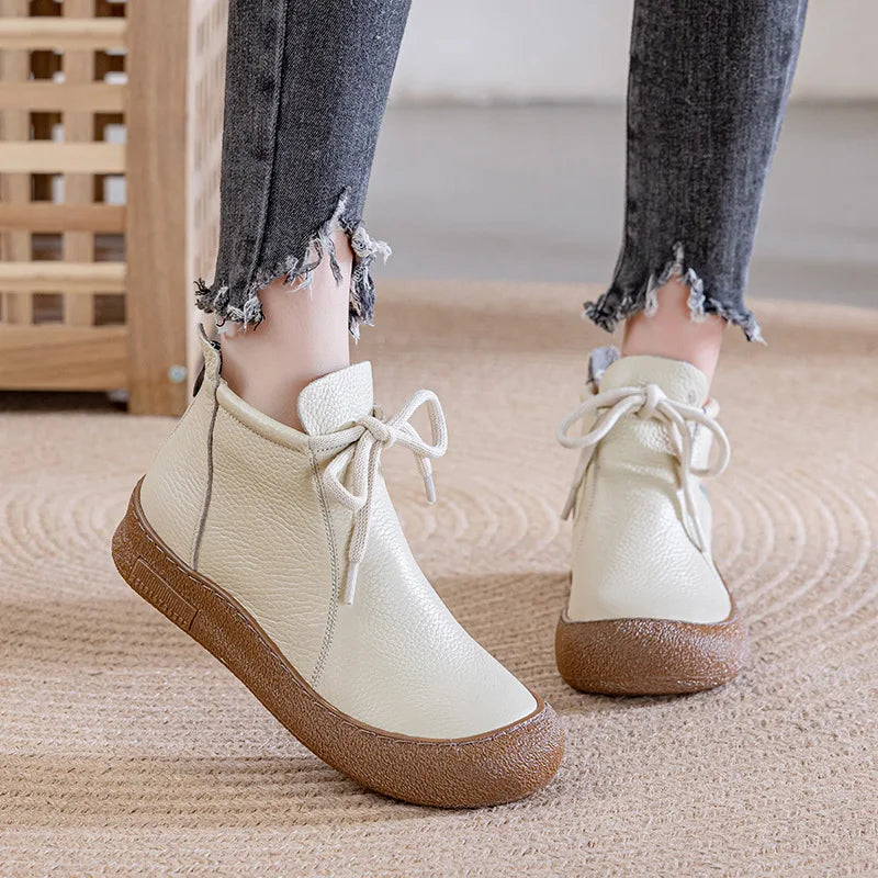 Bottine orthopédique femme cuir lacée — Confort plat quotidien
