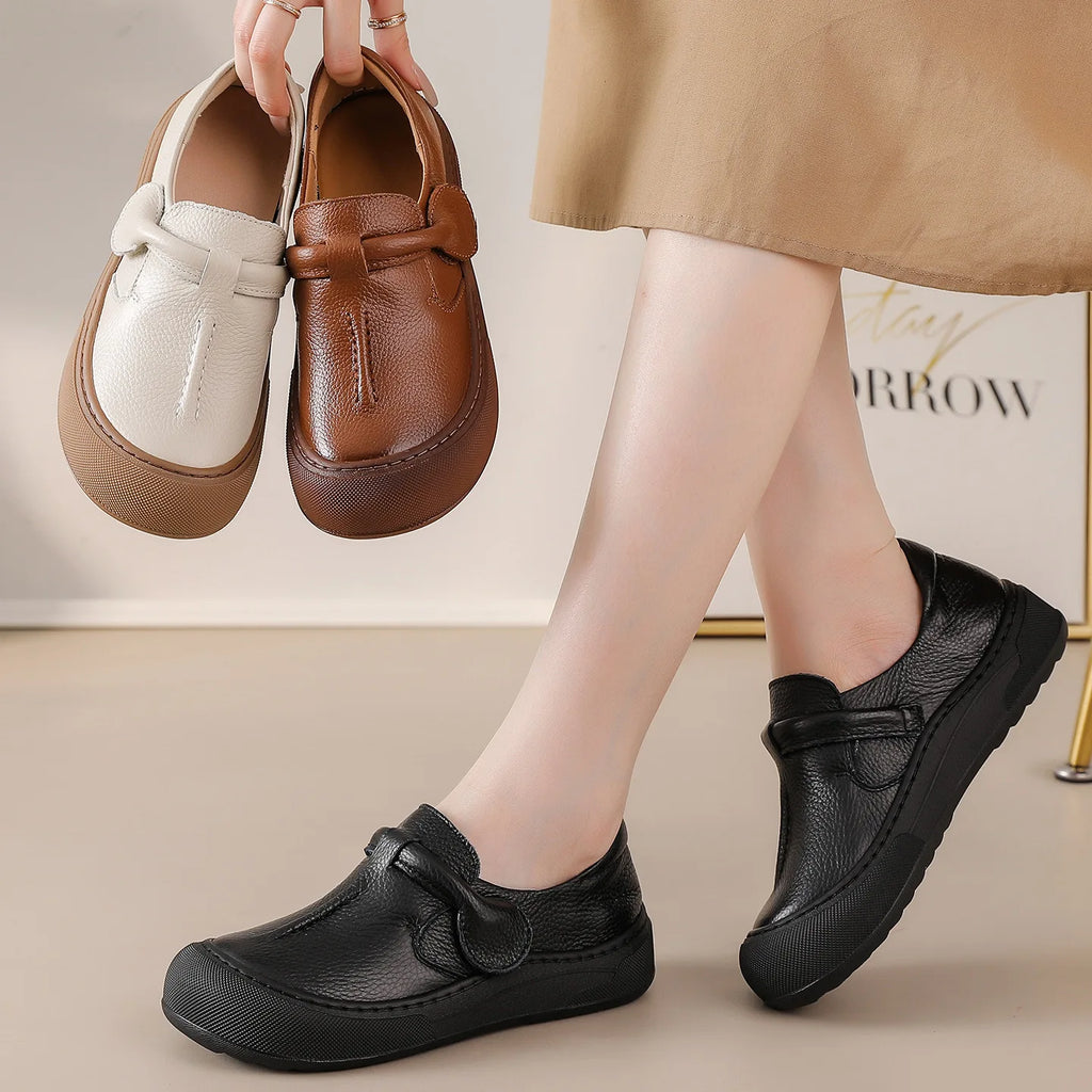Mocassin orthopédique femme à scratch - Confort cuir