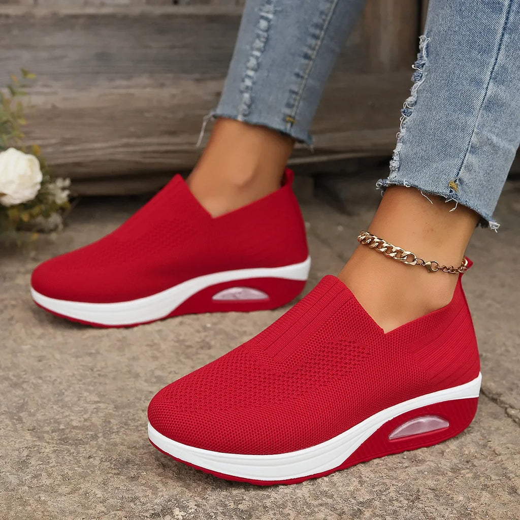 Basket orthopédique femme compensée, rouge