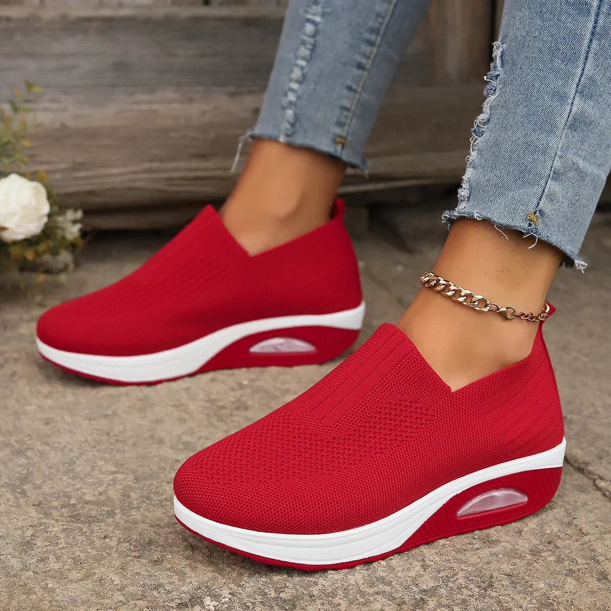 Basket orthopédique femme compensée, rouge