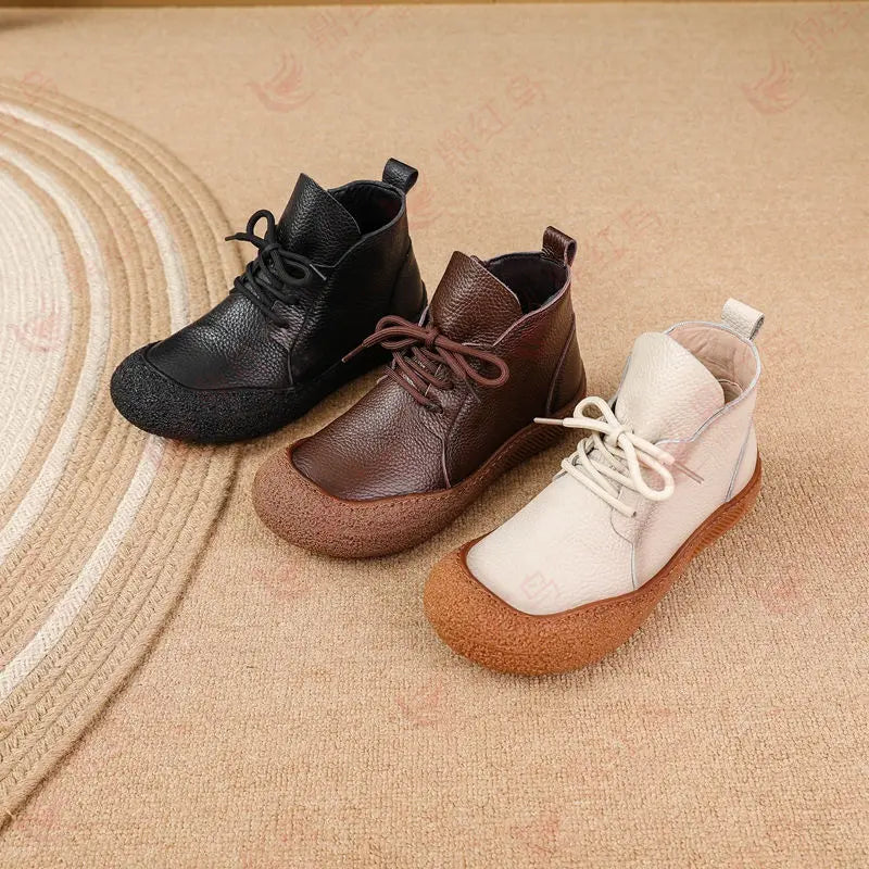 Bottine orthopédique femme cuir lacée, chelsea plate confort