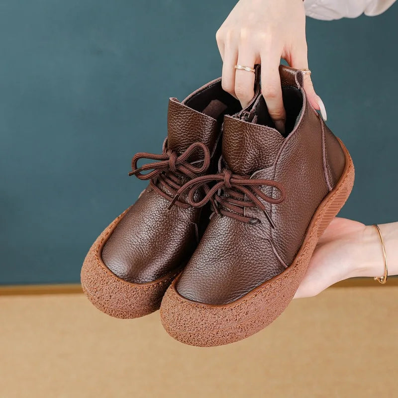 Bottine orthopédique femme cuir lacée, marron
