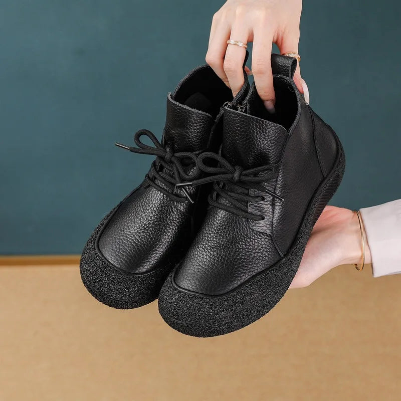 Bottine orthopédique femme cuir lacée, noir