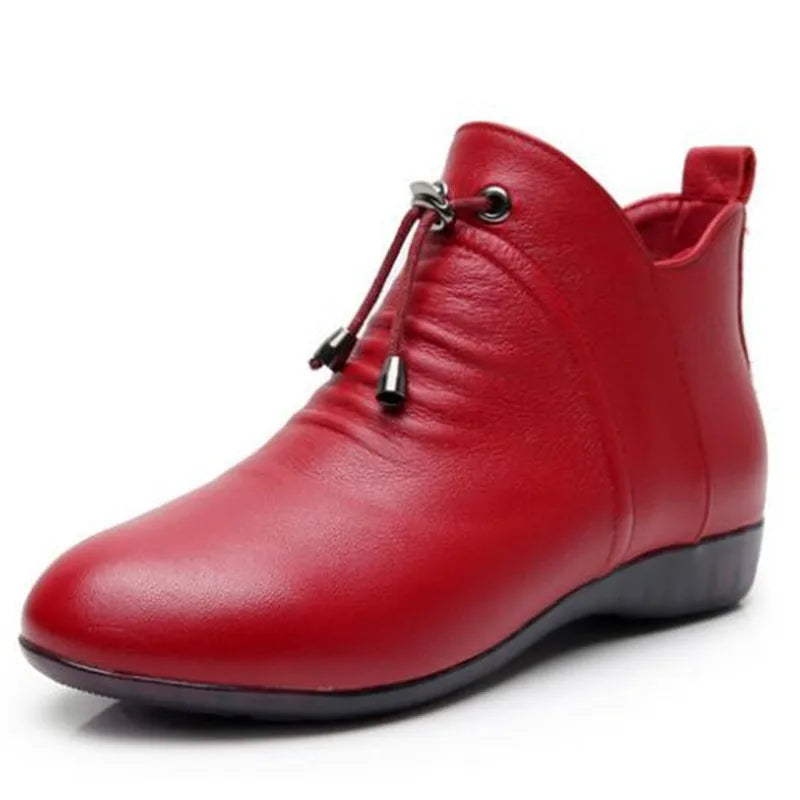 Bottine orthopédique femme en cuir pour pied sensible, rouge bottes d'automne Image