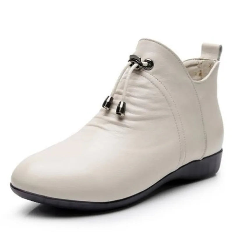 Bottine orthopédique femme en cuir pour pied sensible, beige bottes d'automne