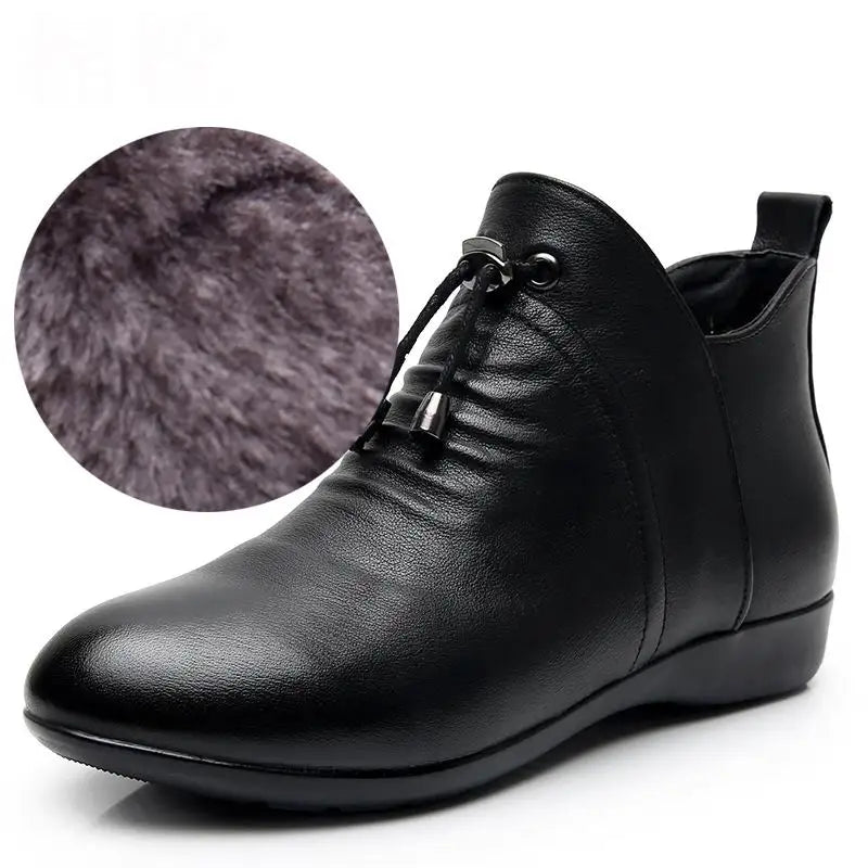 Bottine orthopédique femme en cuir pour pied sensible, noir bottes d'hiver