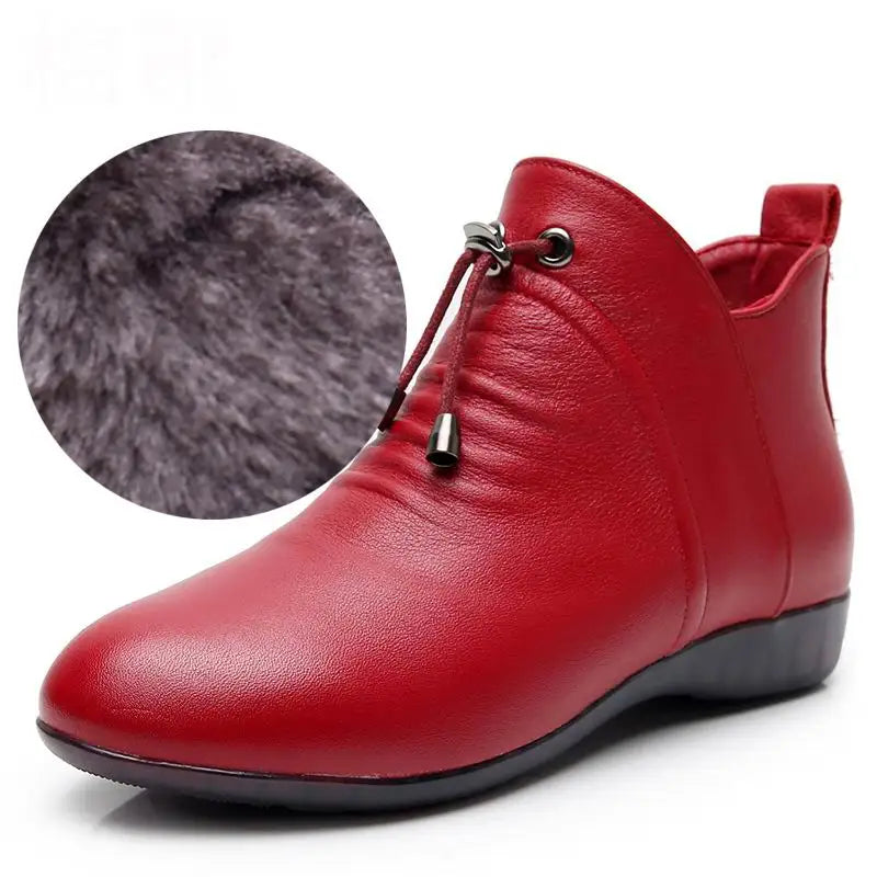 Bottine orthopédique femme en cuir pour pied sensible, rouge bottes d'hiver