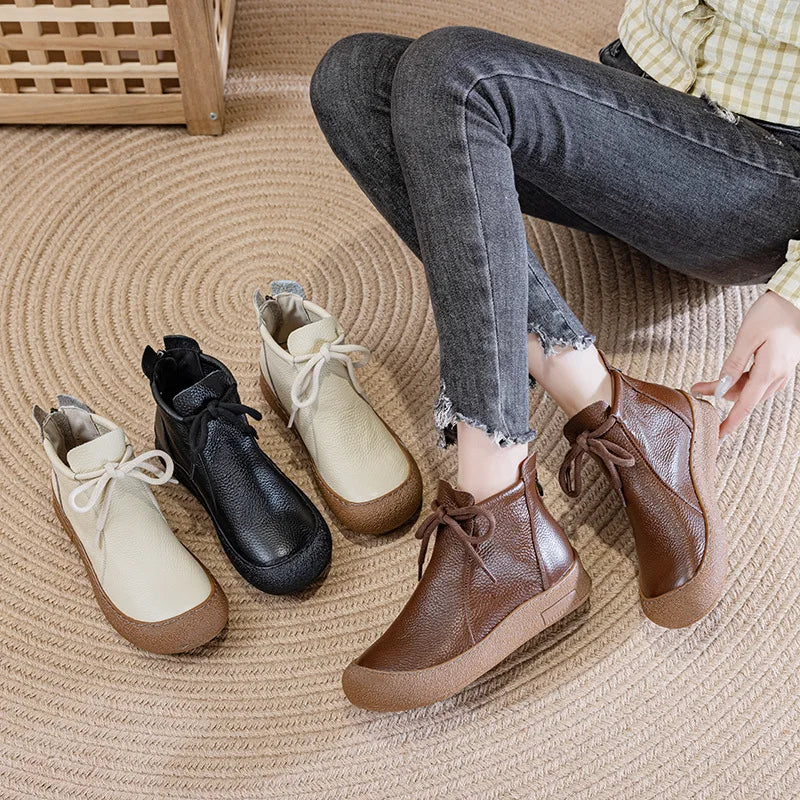 Bottine orthopédique femme cuir lacée, confort plat quotidien
