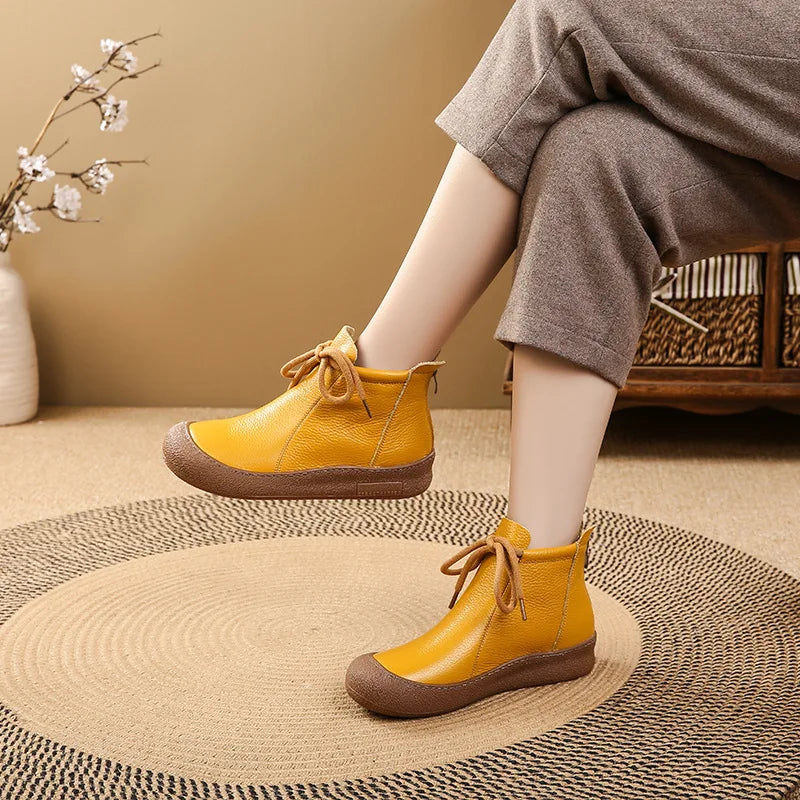 Bottine orthopédique femme cuir lacée, confort plat quotidien