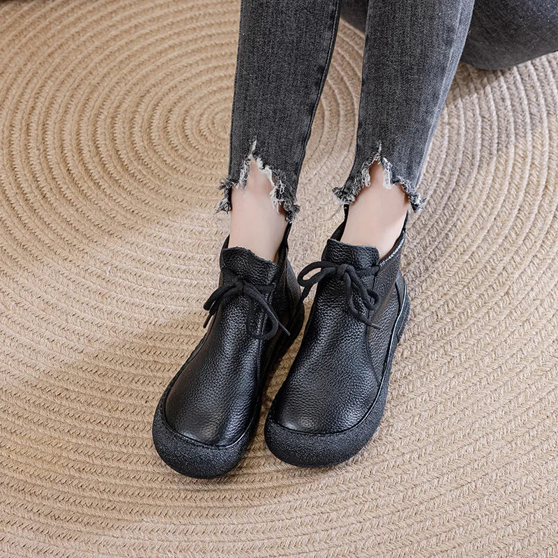 Bottine orthopédique femme cuir lacée, confort plat quotidien