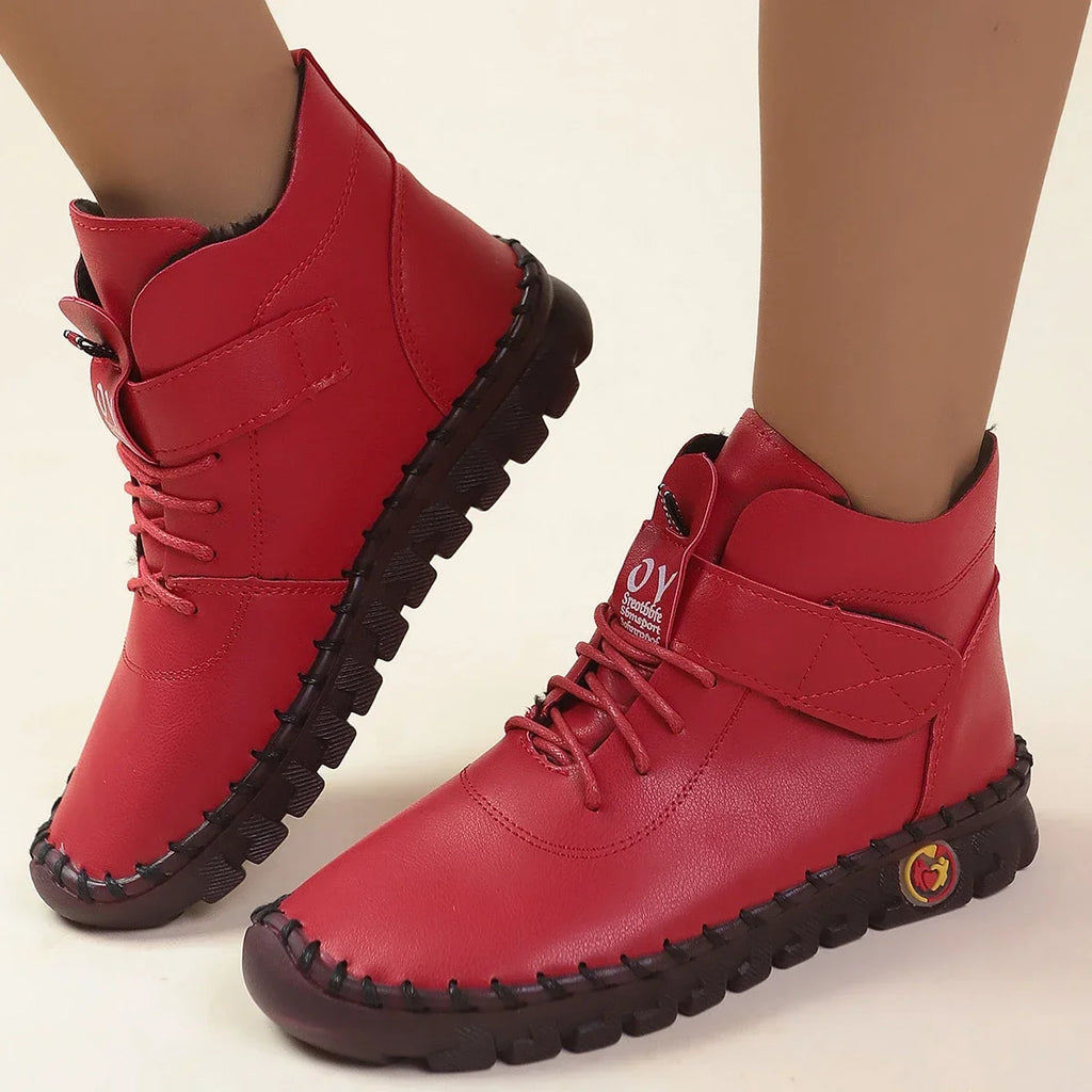 Bottine orthopédique femme fourrée, rouge