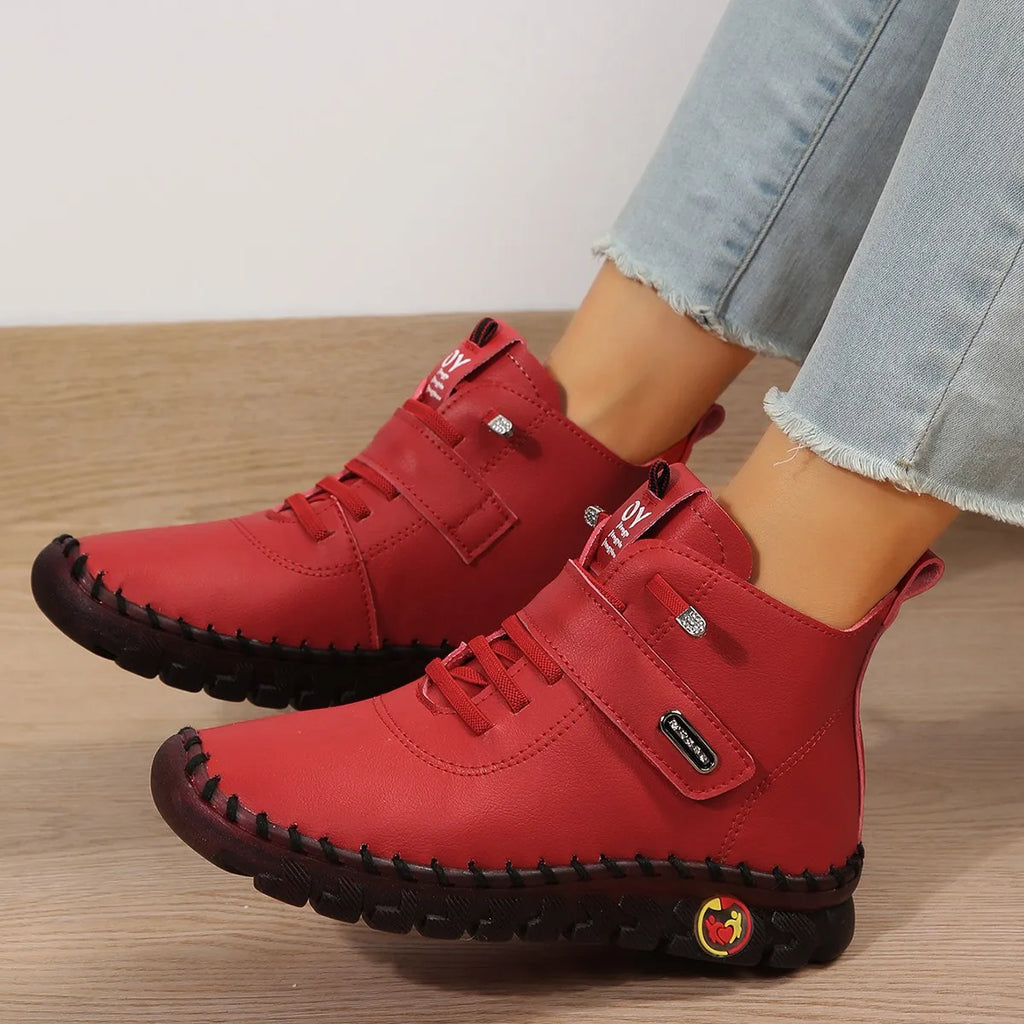Bottine orthopédique femme lacée, rouge