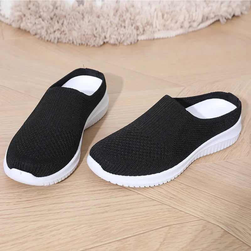 Chausson orthopédique femme à talon ouvert, noir