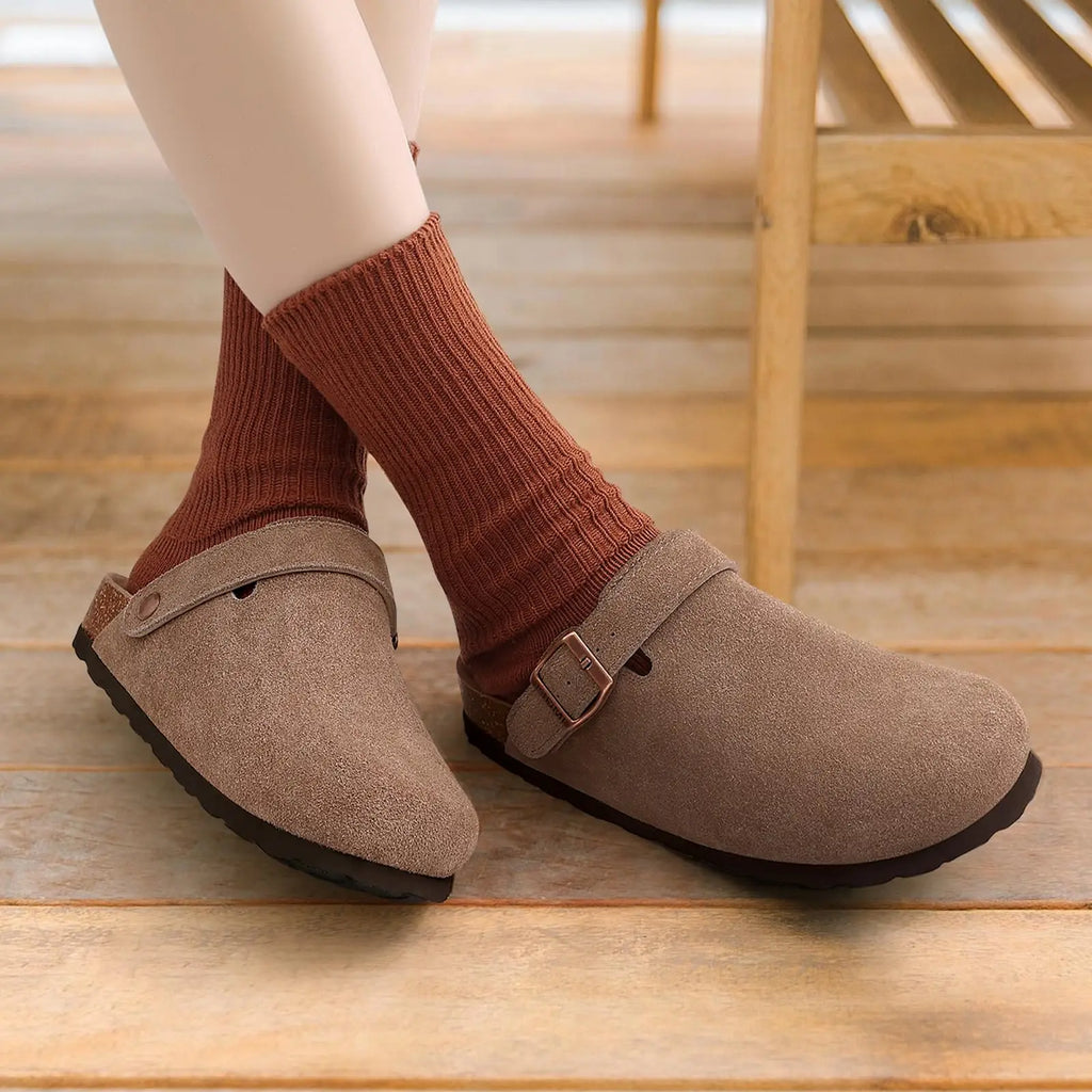 Mule orthopédique femme en daim, maintien plantaire et confort longue durée