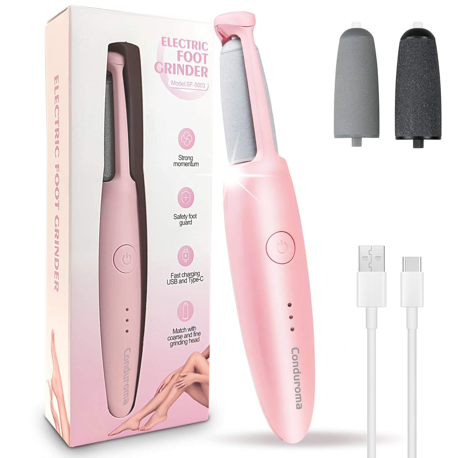 Lime lectrique pour Pieds et liminateur Outils Professionnels de Pdicure pour Peau Sche Morte Fissure et Dure quip de 2 Ttes de Meulage et 1 Brosse de Nettoyage