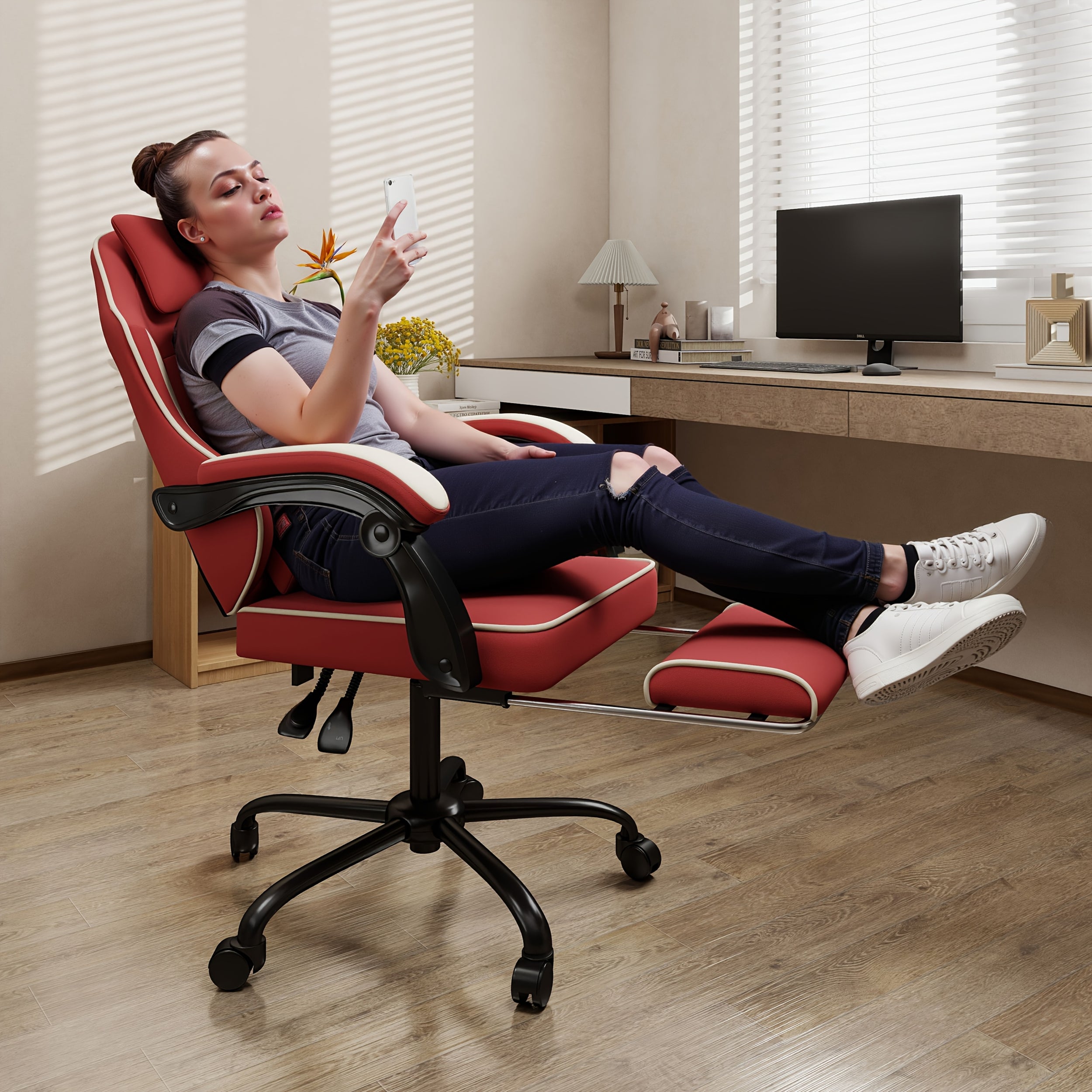 Chaise Gaming Inclinable Ergonomique avec ReposePieds et Support Lombaire Chaise dOrdinateur Pivotante  Dossier Haut Rglable Chaise de Gamer Confortable Style Course pour Bureau  Domicile et Configuration de Gaming
