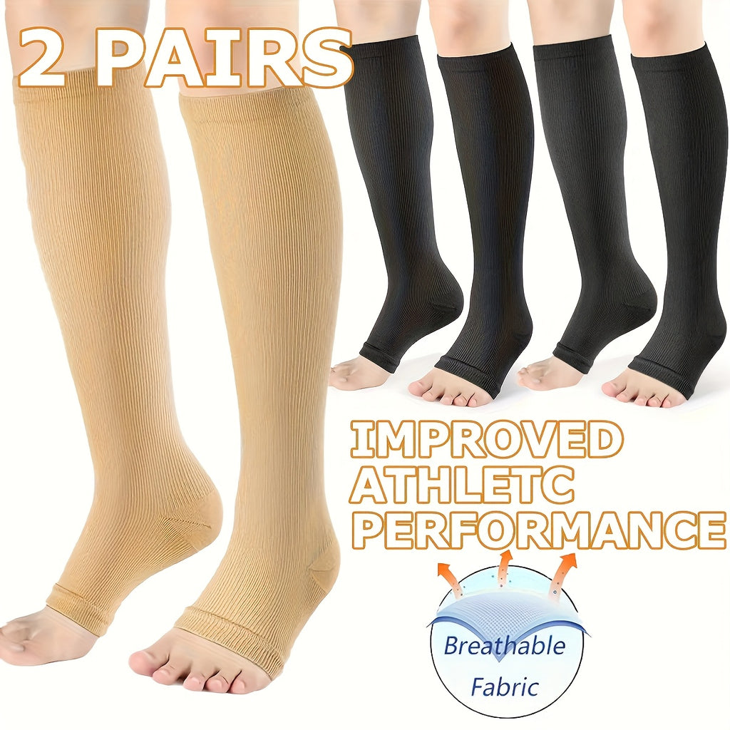 Deux paires de chaussettes de compression montantes pour hommes et femmes avec une conception  bout ouvert