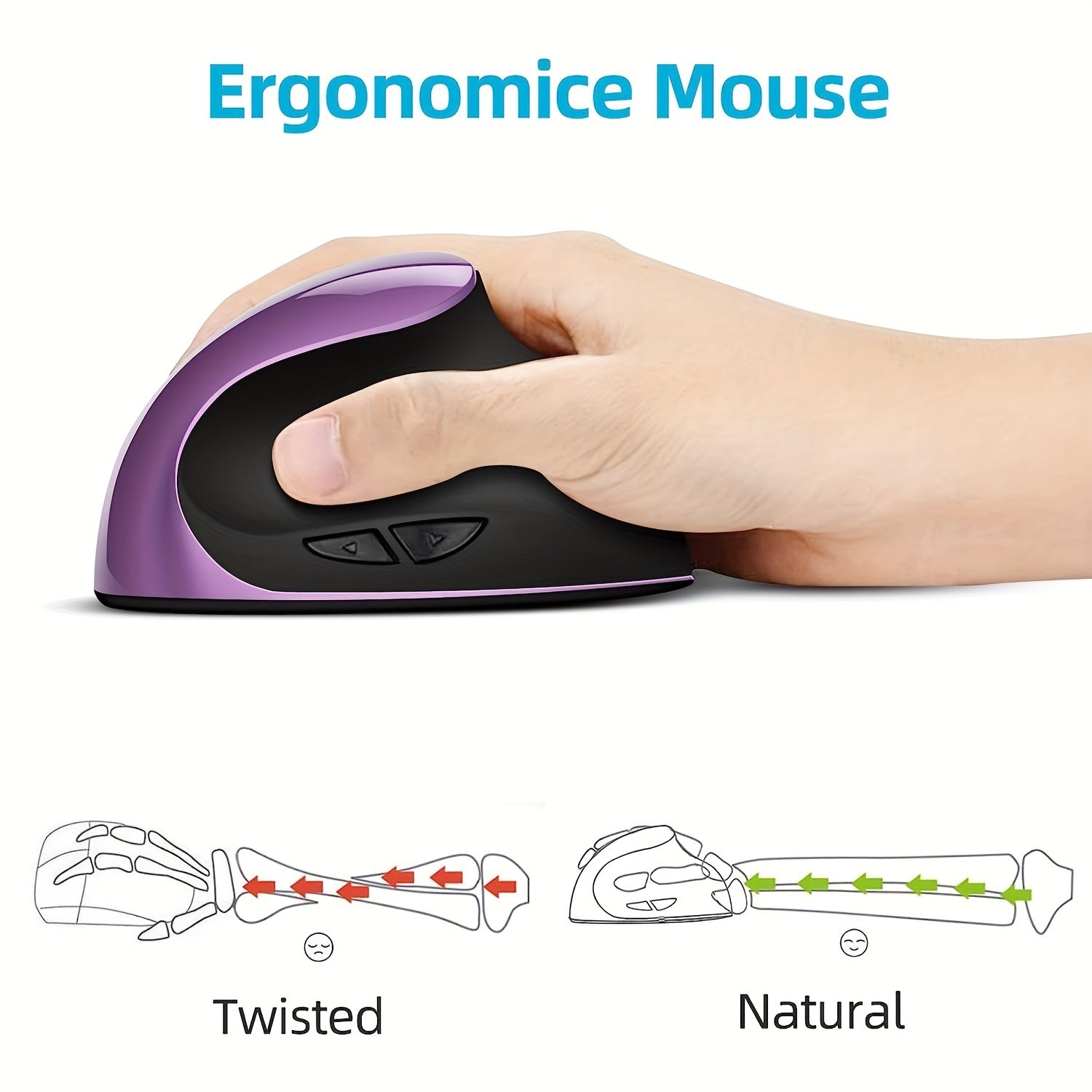Souris verticale ergonomique sans fil  Rechargeable petite souris pour droitier pour ordinateur portable ordinateur de bureau PC avec sans fil 24 GHz chargement USB et capteur optique