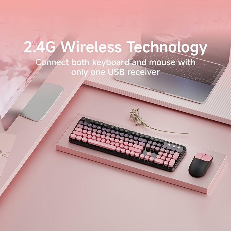EWEADN Combo Clavier et Souris Silencieux sans Fil avec Indicateur de Batterie Faible Design Color et Mignon Fonctionne sur Piles AAA Connexion Stable 24G Ergonomique Compact pour le Travail de Bureau et les Jeux sur PCOrdinateur PortableConfi