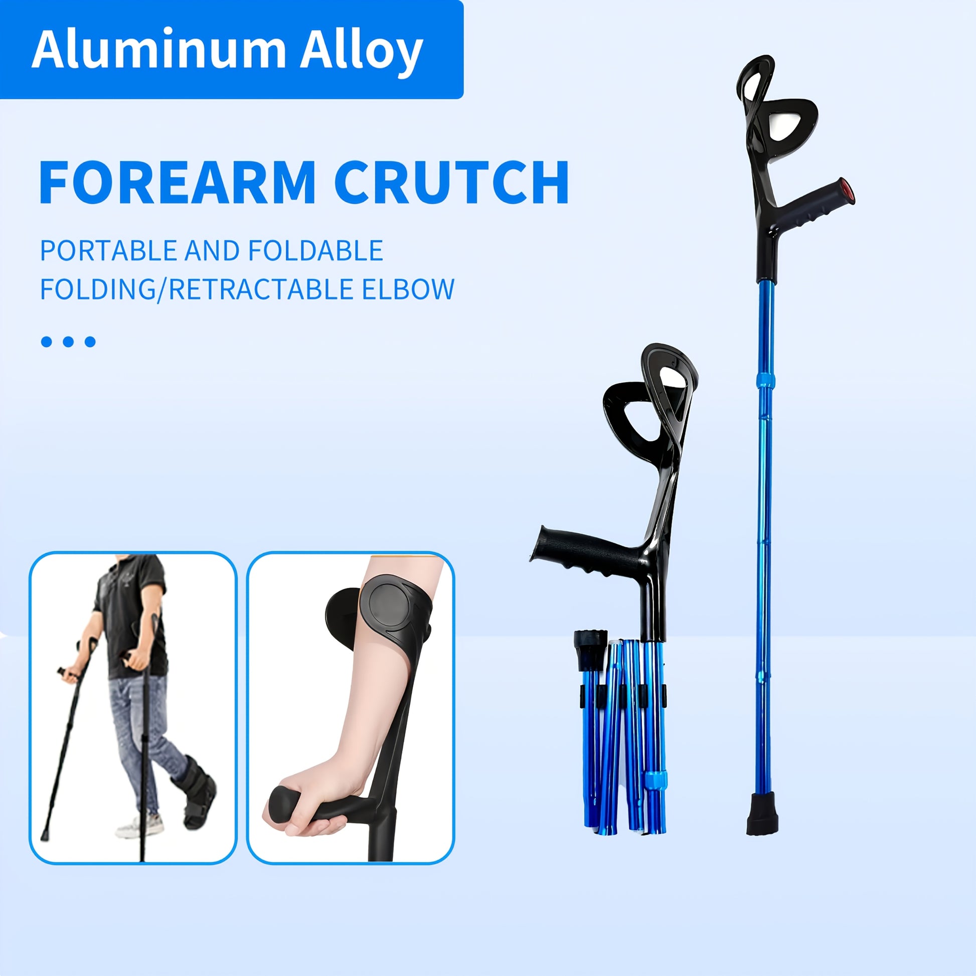 Lot de 2 bquilles noires pour adultes bquilles davantbras rglables en aluminium avec contreforts antidrapants bquille anatomique rglable bleue
