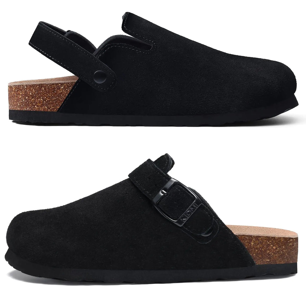 Sabot orthopédique femme en cuir, noir avec sangle