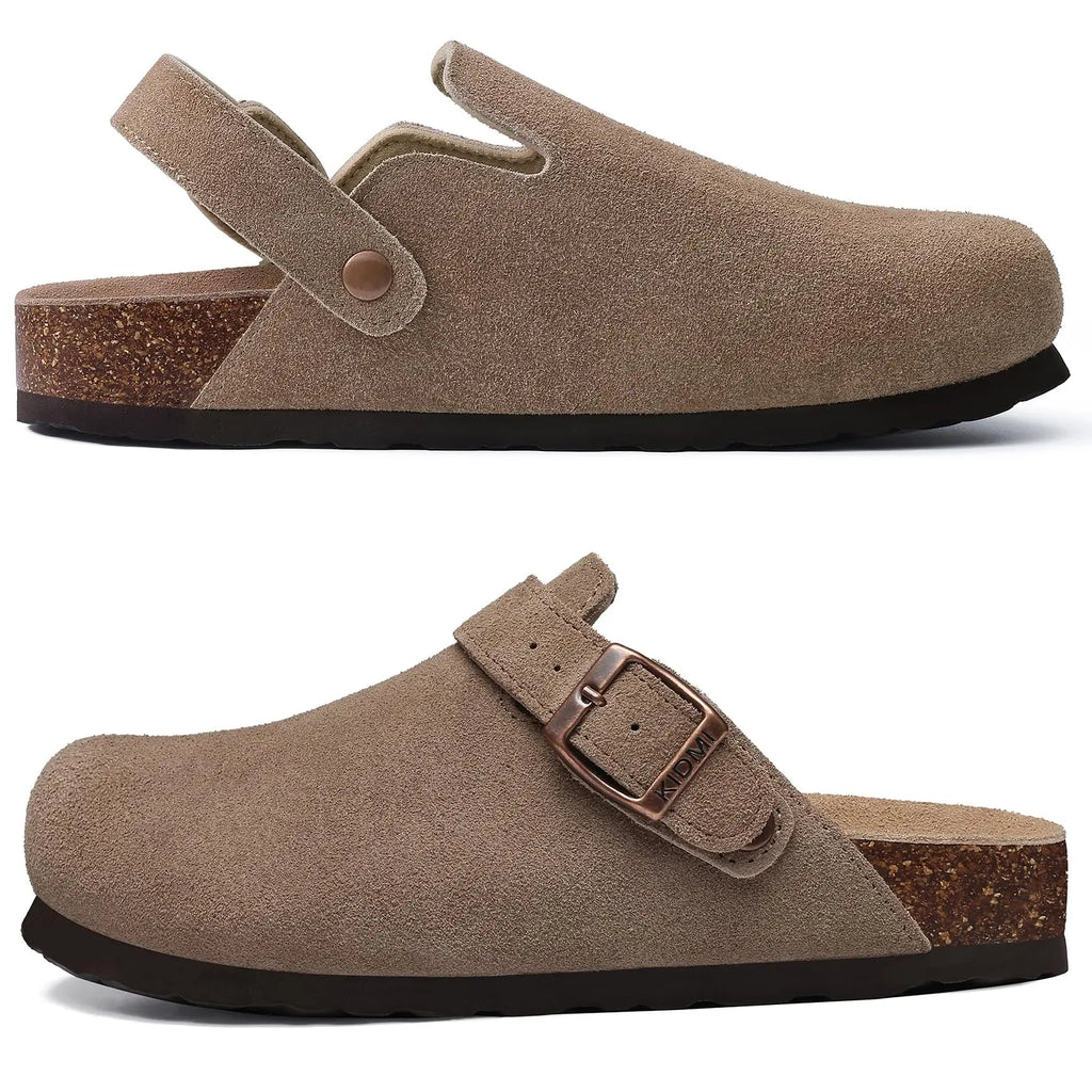 Sabot orthopédique femme en cuir, semelle liège et bride réglable