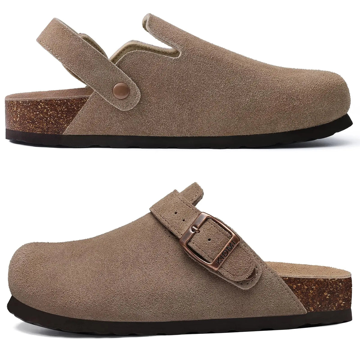 Sabot orthopédique femme en cuir, semelle liège et bride réglable
