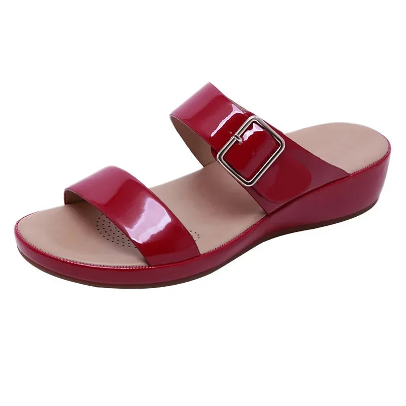 Sandale orthopédique femme à boucle, rouge