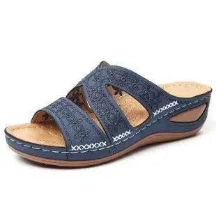 Sandale orthopédique femme compensée, bleu