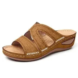 Sandale orthopédique femme compensée, marron