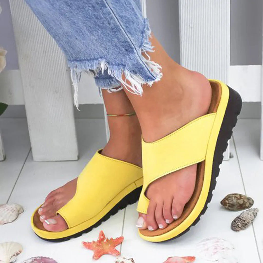 Tong orthopédique femme correctrice d'hallux valgus, jaune
