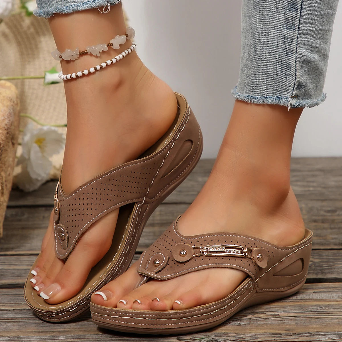 Tong orthopédique femme été, marron